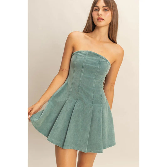 Green Mineral Washed Mini Dress
