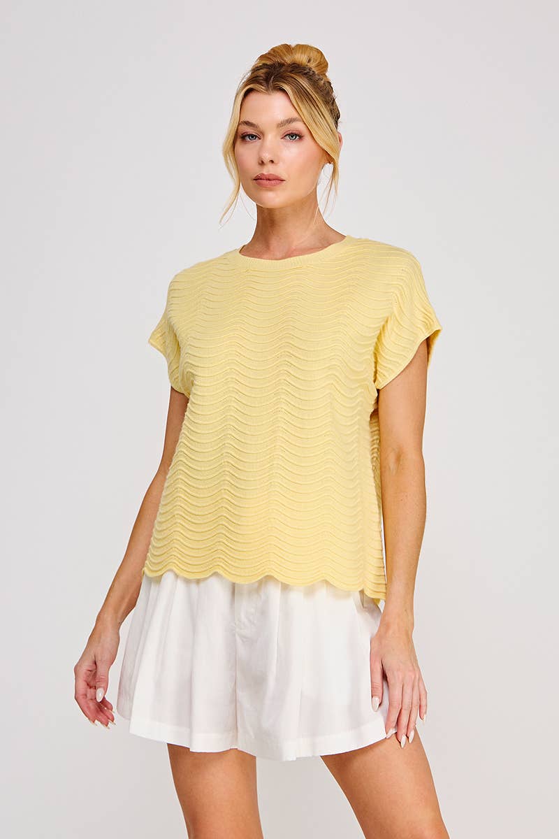 Fine gauge scallop pattern relaxed knit top
