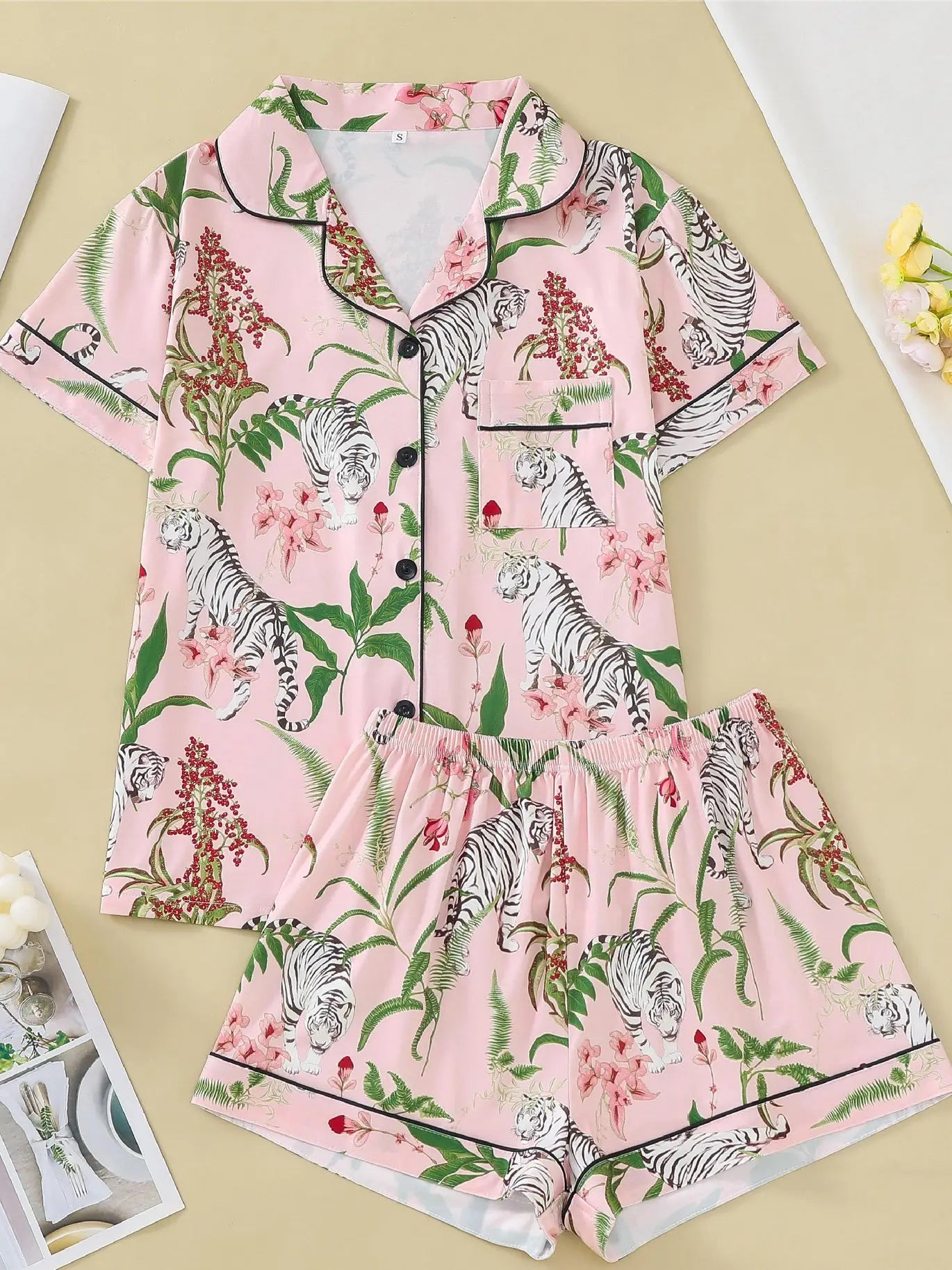 Floral Tiger Print Pajama Set