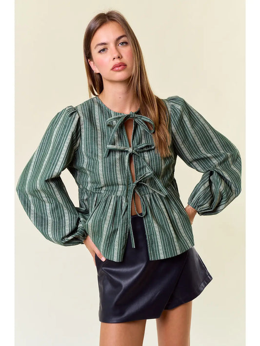 Corduroy Bow Tie Blouse